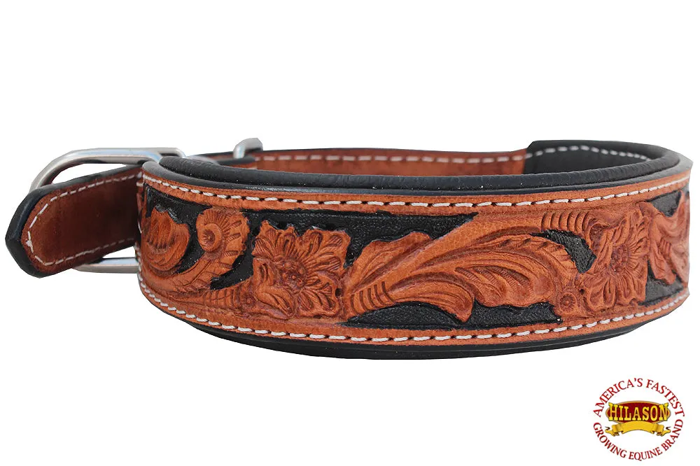 Hilason Heavy Duty Genuine Leather Dog Collar Padded Tan W/ Black