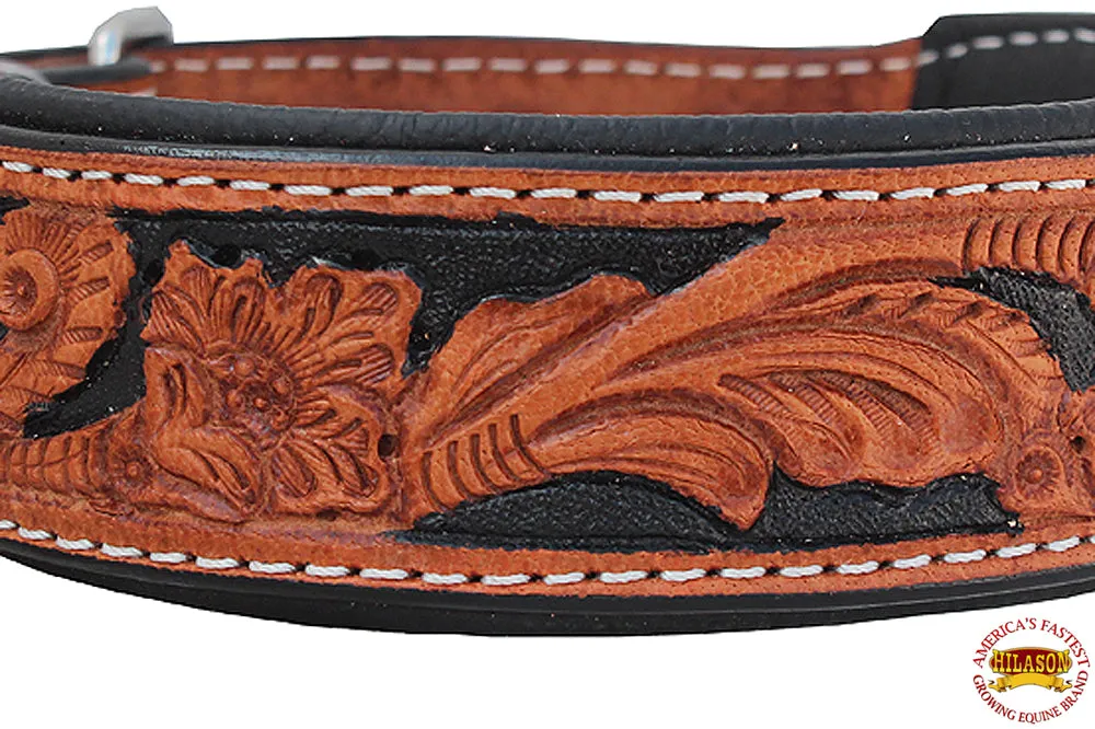 Hilason Heavy Duty Genuine Leather Dog Collar Padded Tan W/ Black
