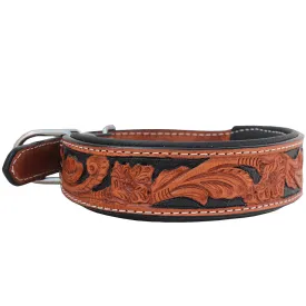 Hilason Heavy Duty Genuine Leather Dog Collar Padded Tan W/ Black