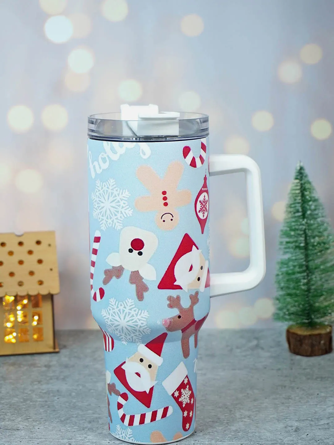 Little Surprise Box Christmas Vacum insulated stainless steel Tumbler with lid and straw, 1 litre
