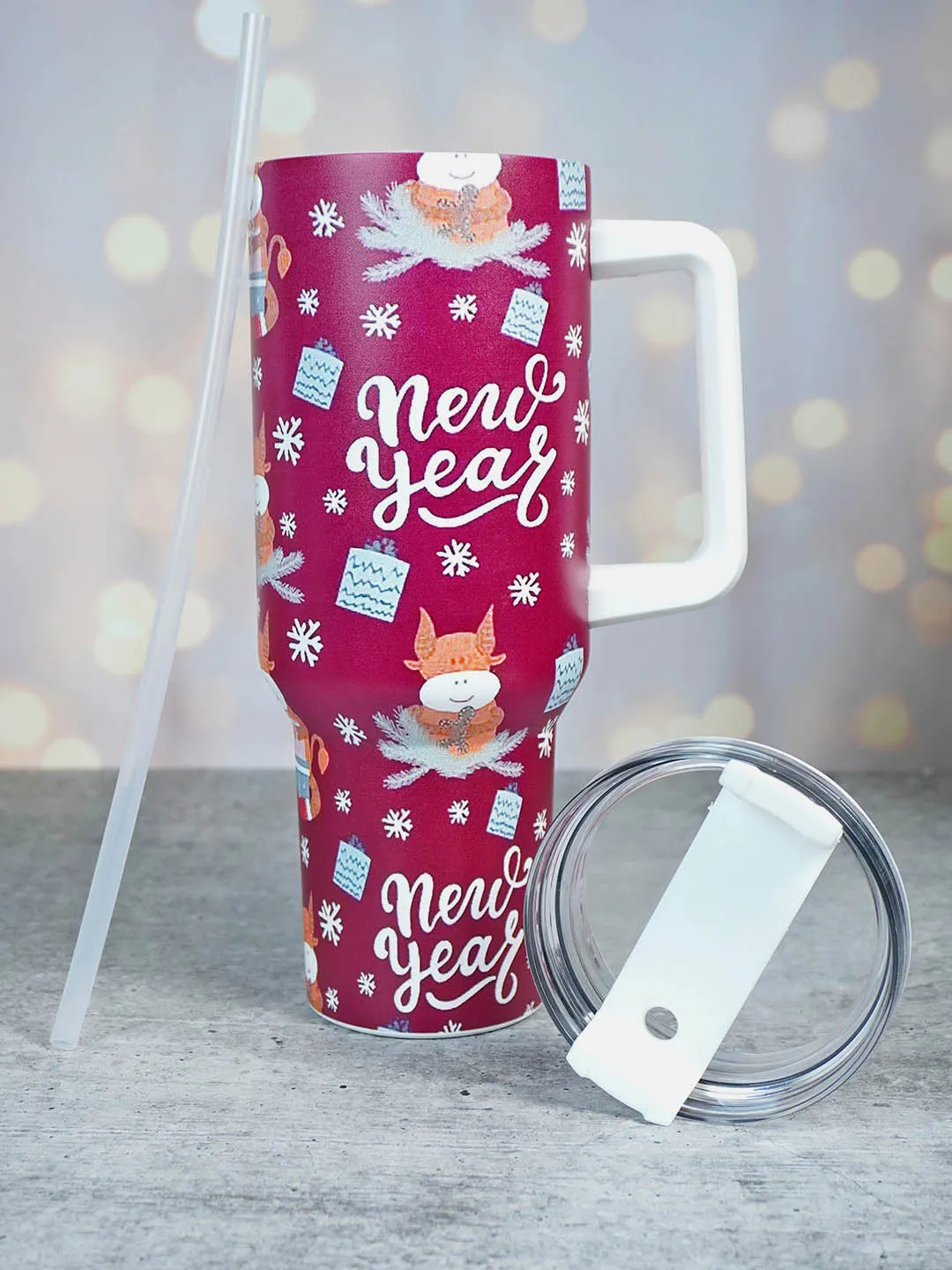 Little Surprise Box Christmas Vacum insulated stainless steel Tumbler with lid and straw, 1 litre