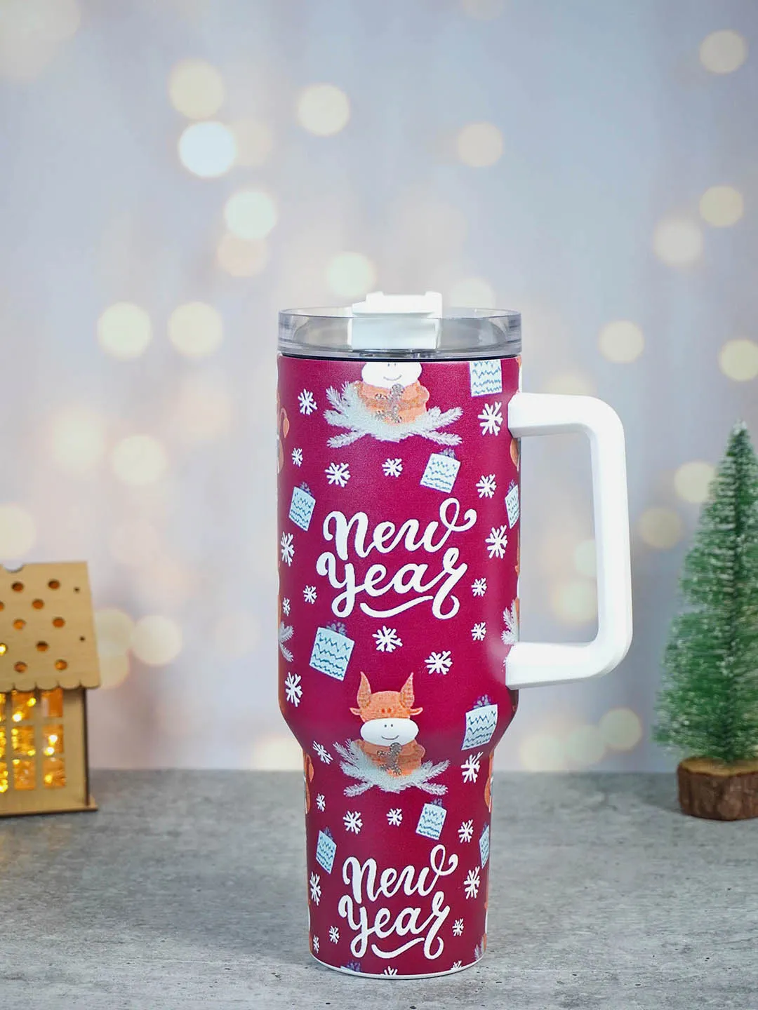 Little Surprise Box Christmas Vacum insulated stainless steel Tumbler with lid and straw, 1 litre