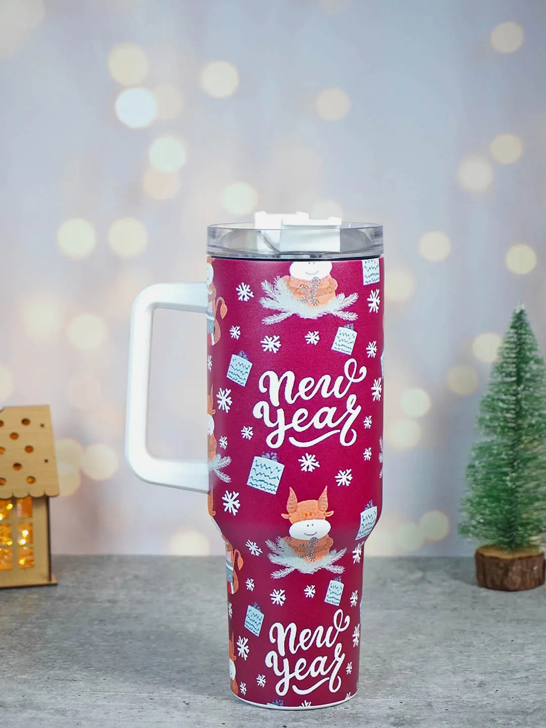 Little Surprise Box Christmas Vacum insulated stainless steel Tumbler with lid and straw, 1 litre