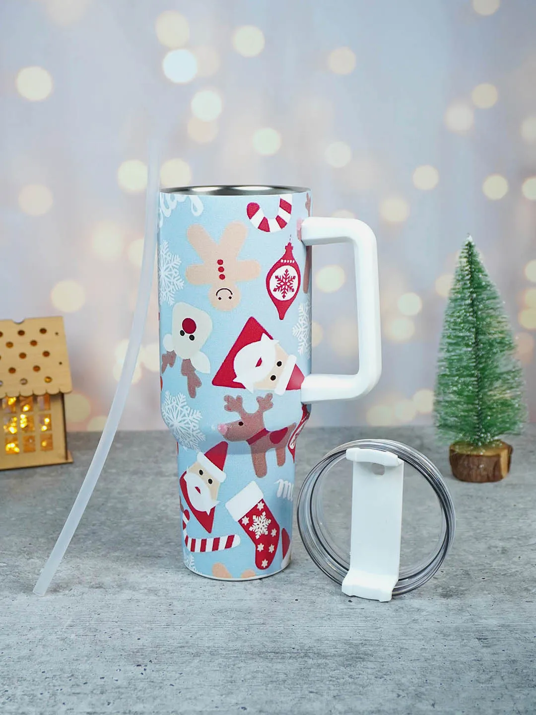 Little Surprise Box Christmas Vacum insulated stainless steel Tumbler with lid and straw, 1 litre