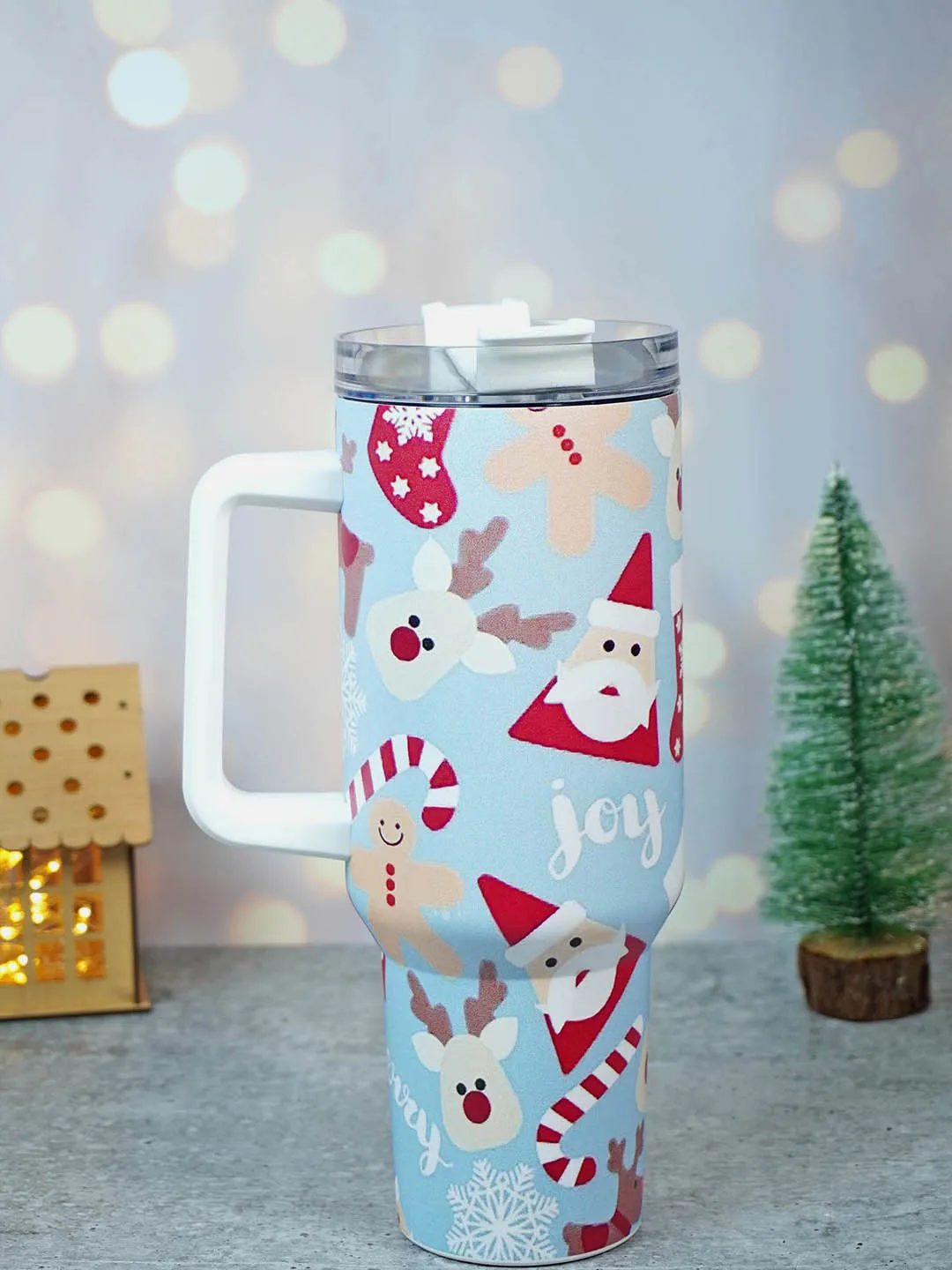 Little Surprise Box Christmas Vacum insulated stainless steel Tumbler with lid and straw, 1 litre
