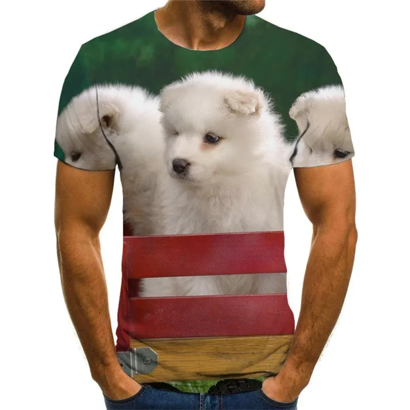 Little White dog shirt Funny 3D t shirt Puppy Cute Pets big Smart dogs Casual art costume man