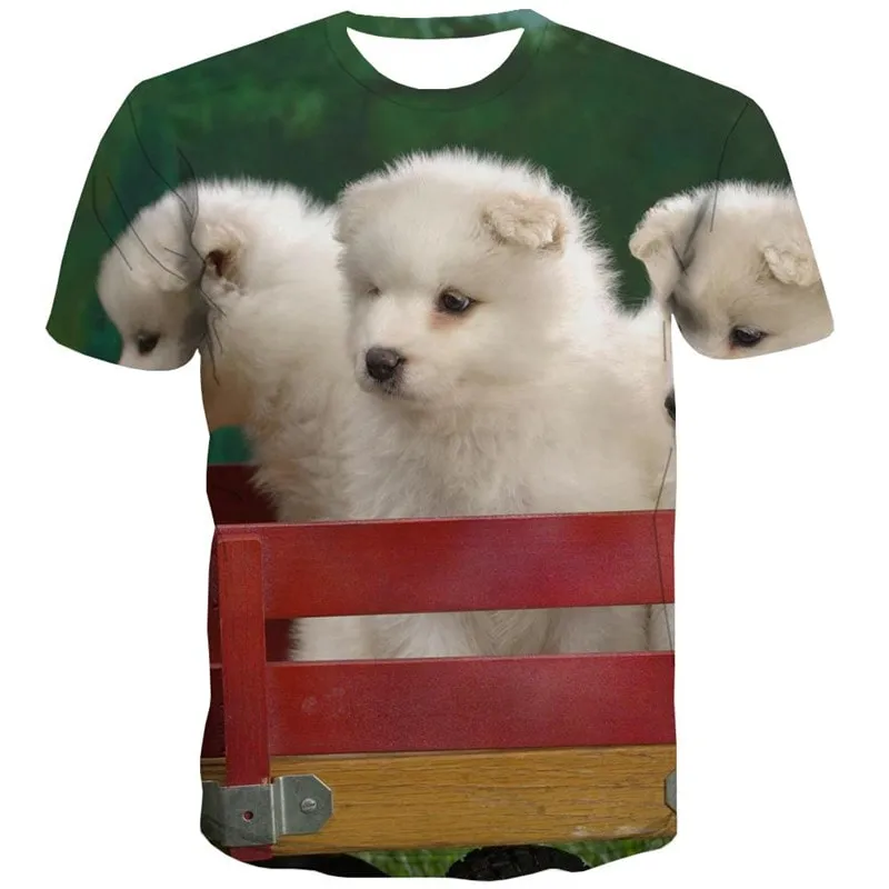 Little White dog shirt Funny 3D t shirt Puppy Cute Pets big Smart dogs Casual art costume man