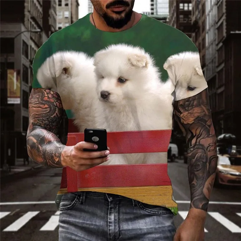 Little White dog shirt Funny 3D t shirt Puppy Cute Pets big Smart dogs Casual art costume man