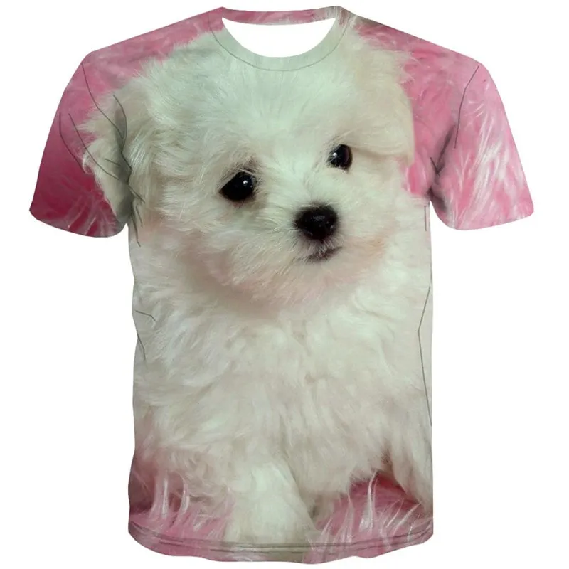 Little White dog tshirt Novelty 3D shirt Puppy Cute Pets big Smart dogs man Casual art costume