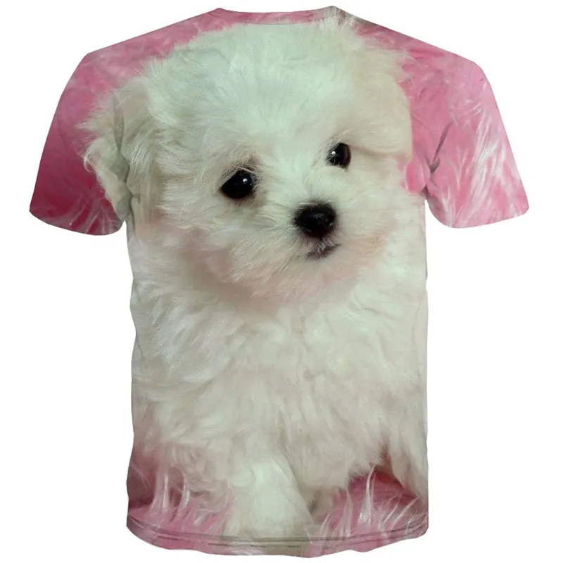 Little White dog tshirt Novelty 3D shirt Puppy Cute Pets big Smart dogs man Casual art costume