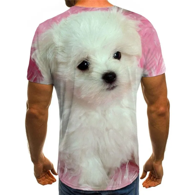 Little White dog tshirt Novelty 3D shirt Puppy Cute Pets big Smart dogs man Casual art costume
