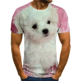 Little White dog tshirt Novelty 3D shirt Puppy Cute Pets big Smart dogs man Casual art costume