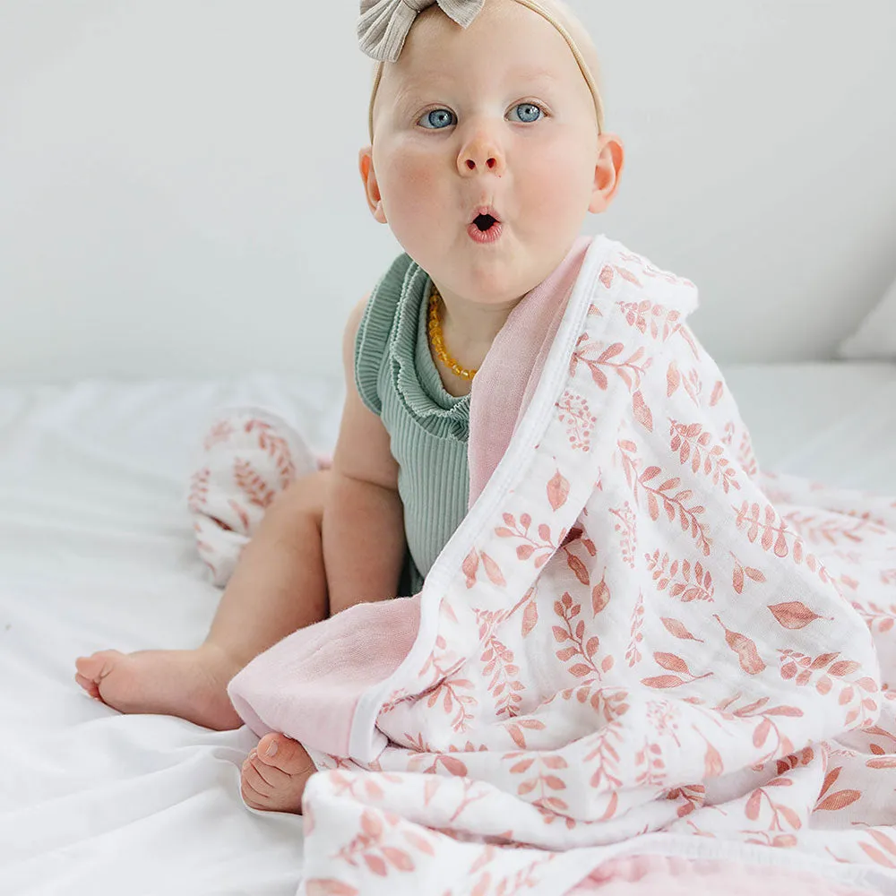 Pink Leaves   Cotton Candy Premium Cotton Snuggle Blanket