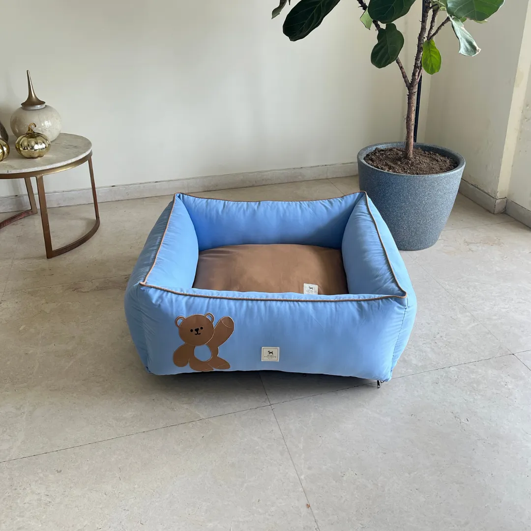 PoochMate Cornflower Blue & Sand Cuddle Bear Dog Bed