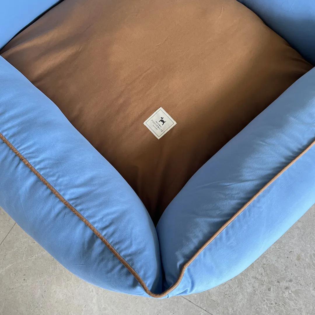 PoochMate Cornflower Blue & Sand Cuddle Bear Dog Bed