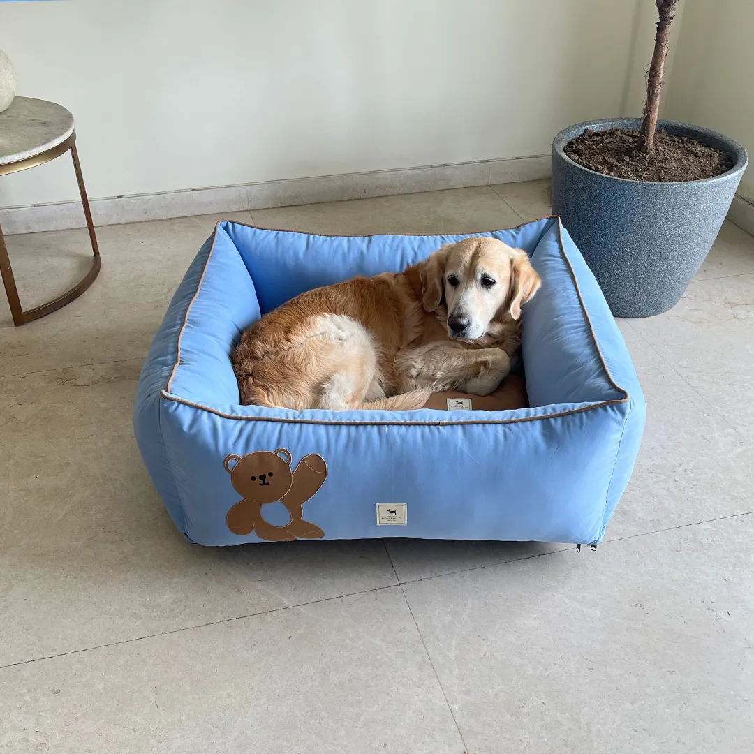 PoochMate Cornflower Blue & Sand Cuddle Bear Dog Bed