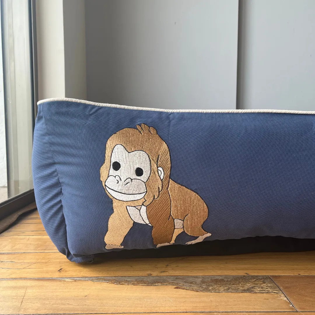 PoochMate OAK 3.0 :  Blue & Ivory Dog Bed with Baby Gorilla : Large