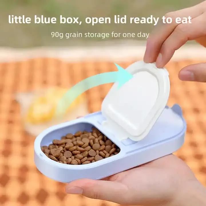 Portable Pet Food Storage Box - 90g Capacity, Travel-Friendly Design for On-the-Go Feeding 2 PCS (Yellow Blue)