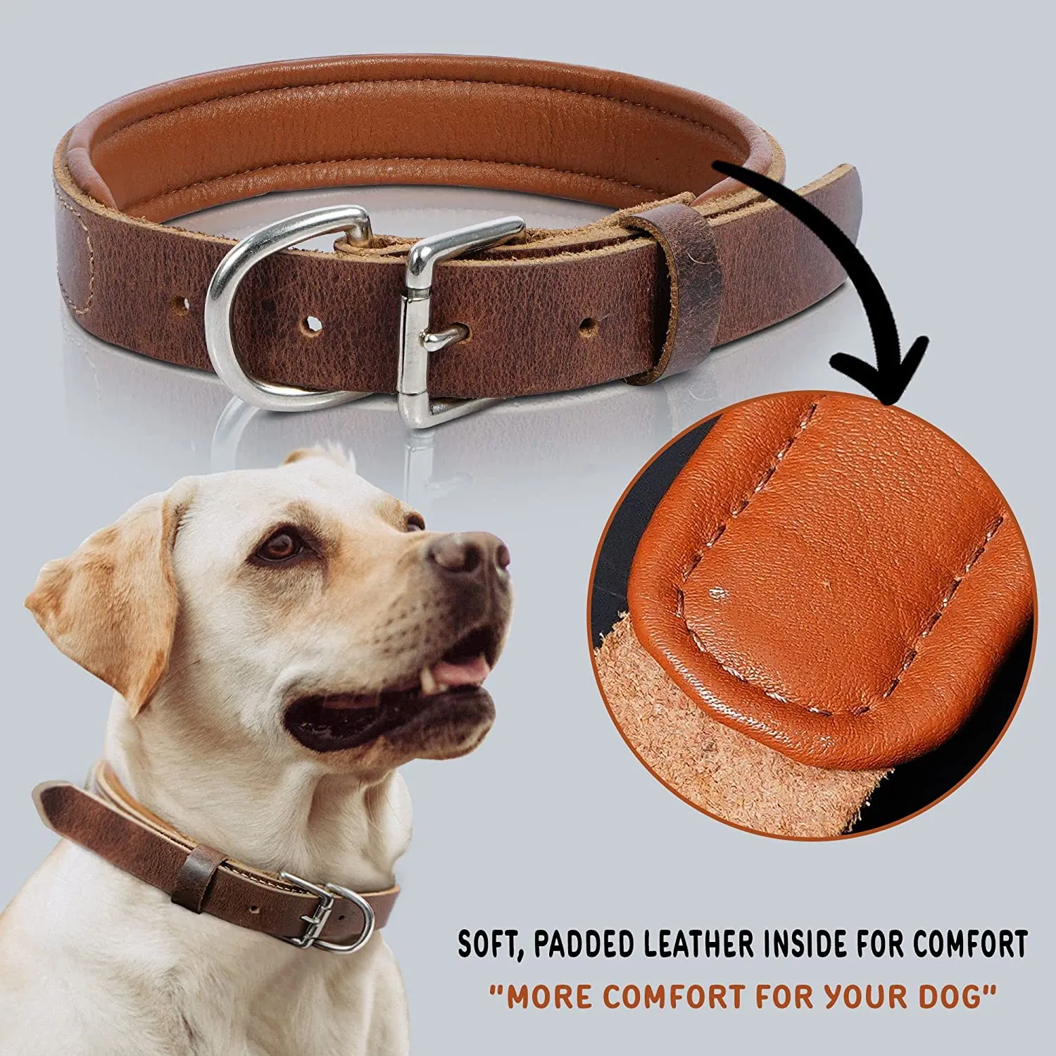 RAWHYD - Leather Dog Collar - Adjustable Fit - 24.2” x 1.3” - Bourbon Brown