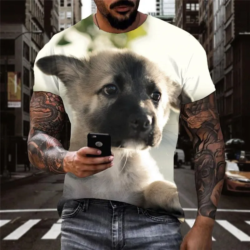 shirt dog Puppy Cute animal Novelty 3D shirt Cool art costume male big Smart dogs