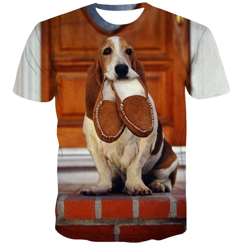 shirt dog top tee Puppy Cute animal big Smart dogs Casual men's art costume