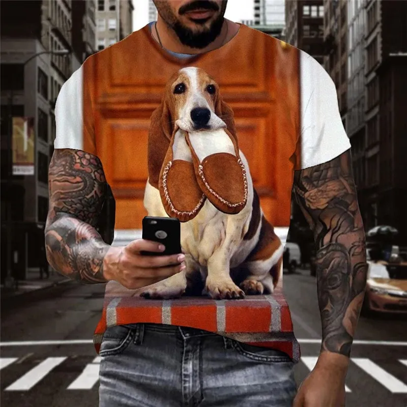 shirt dog top tee Puppy Cute animal big Smart dogs Casual men's art costume