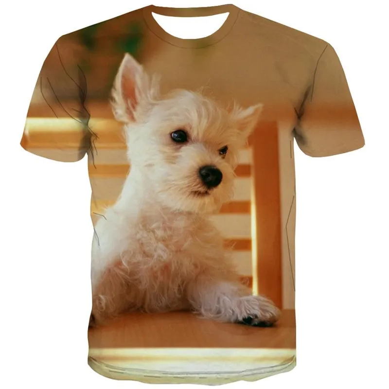 shirts Little White dog Puppy Cute Pets Print clothes man Casual big Smart dogs art costume