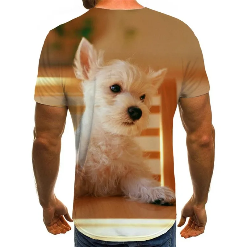 shirts Little White dog Puppy Cute Pets Print clothes man Casual big Smart dogs art costume