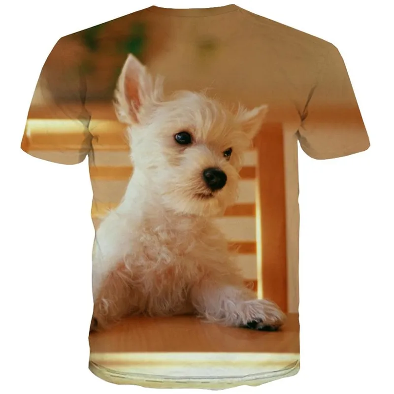 shirts Little White dog Puppy Cute Pets Print clothes man Casual big Smart dogs art costume