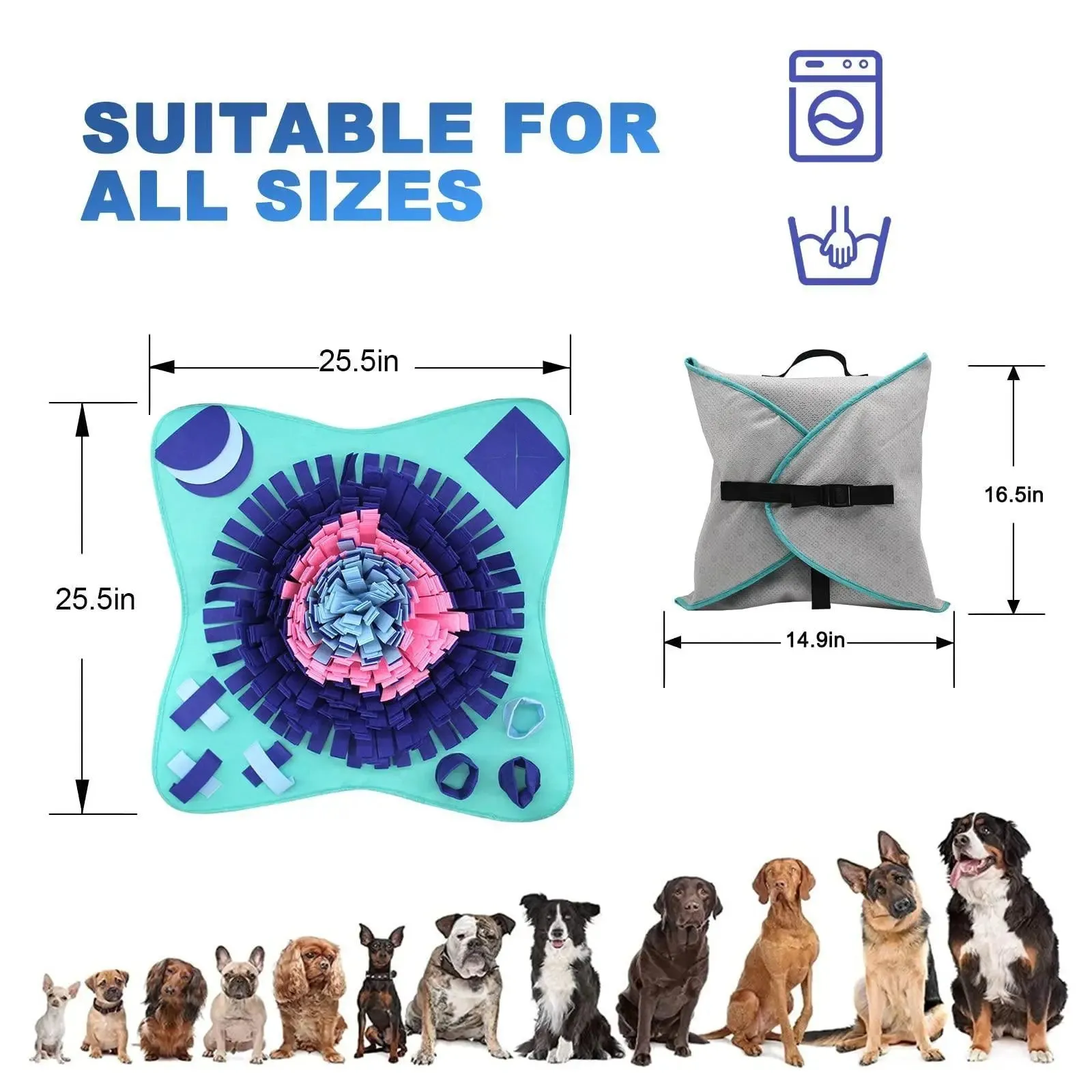 Snuffle Mat for Dogs Cats 25x25 inch Dog Snuffle Mat Interactive Feed Game for Boredom Encourages Natural Foraging Skills and Stress Relief for Small Medium Large Dogs