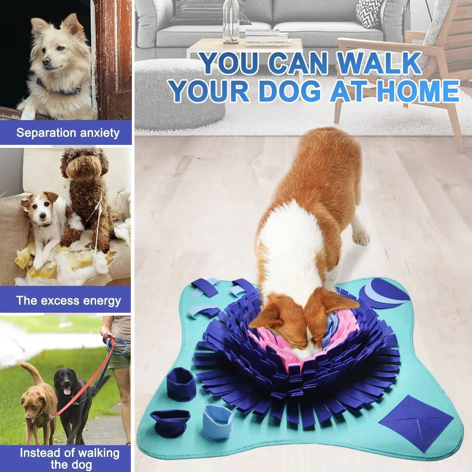 Snuffle Mat for Dogs Cats 25x25 inch Dog Snuffle Mat Interactive Feed Game for Boredom Encourages Natural Foraging Skills and Stress Relief for Small Medium Large Dogs