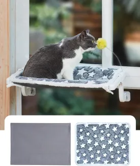 SVD.PET Cat Window Sill Perch with Two Fabrics Cover, Metal Frame Sturdy Cat Window Seat for Indoor Cats, No Drilling No Suction Cup Installation Cat Hammock Window Bed for Windowsill and Bedside